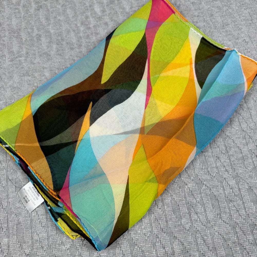Echo Vintage Silk Scarf in Lime Green, Yellow, Orange and Pink